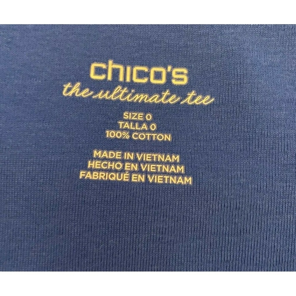 Chico's The Ultimate Tee Womens Short Sleeve T-Shirt Top Size 0 Blue Cotton - Picture 2 of 12